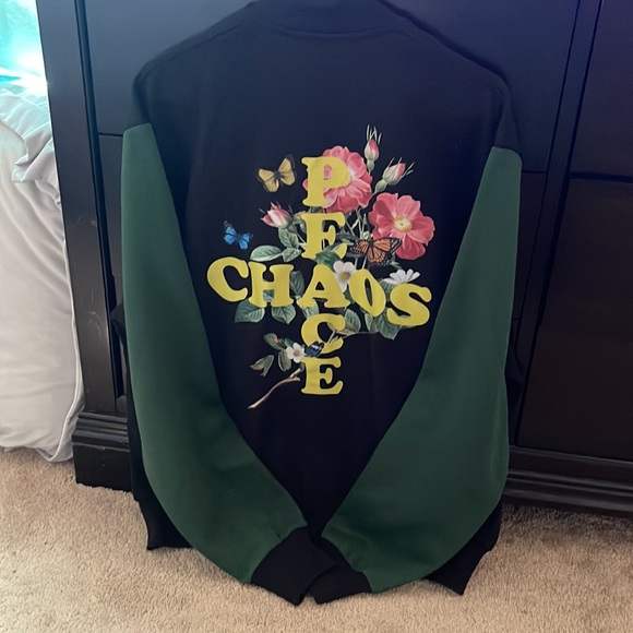 Fashion Nova Peace And Chaos Fleece Varsity Jacket - Picture 2 of 3